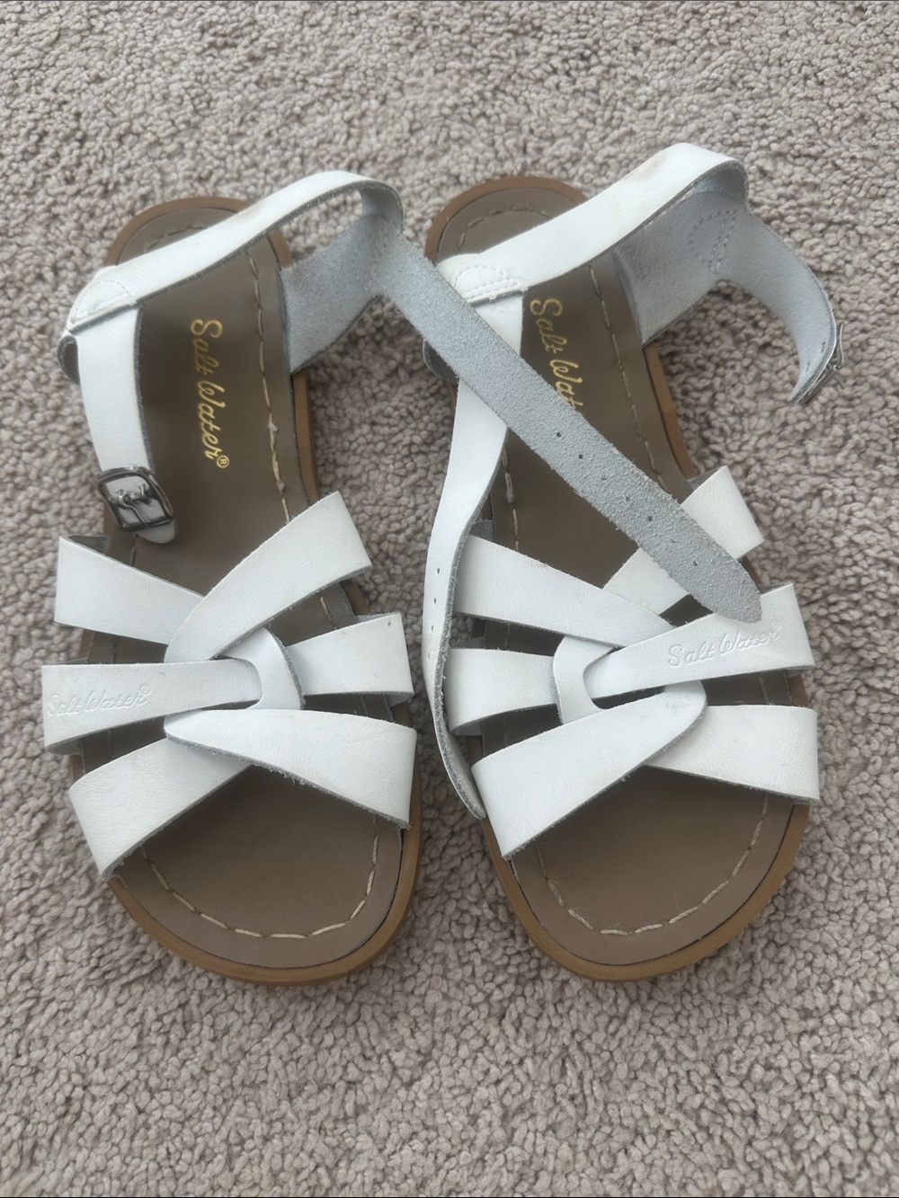 Salt-Water White Kids Strappy Sandals with Ankle Buckle